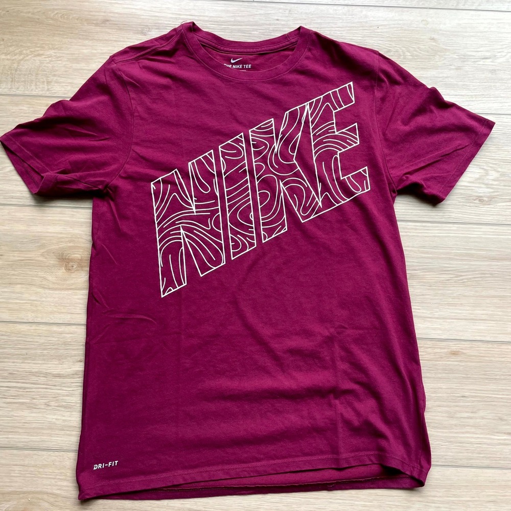 Nike Mens Dri-FIT Athletic Cut Graphic T-Shirt Burgundy Maroon Large